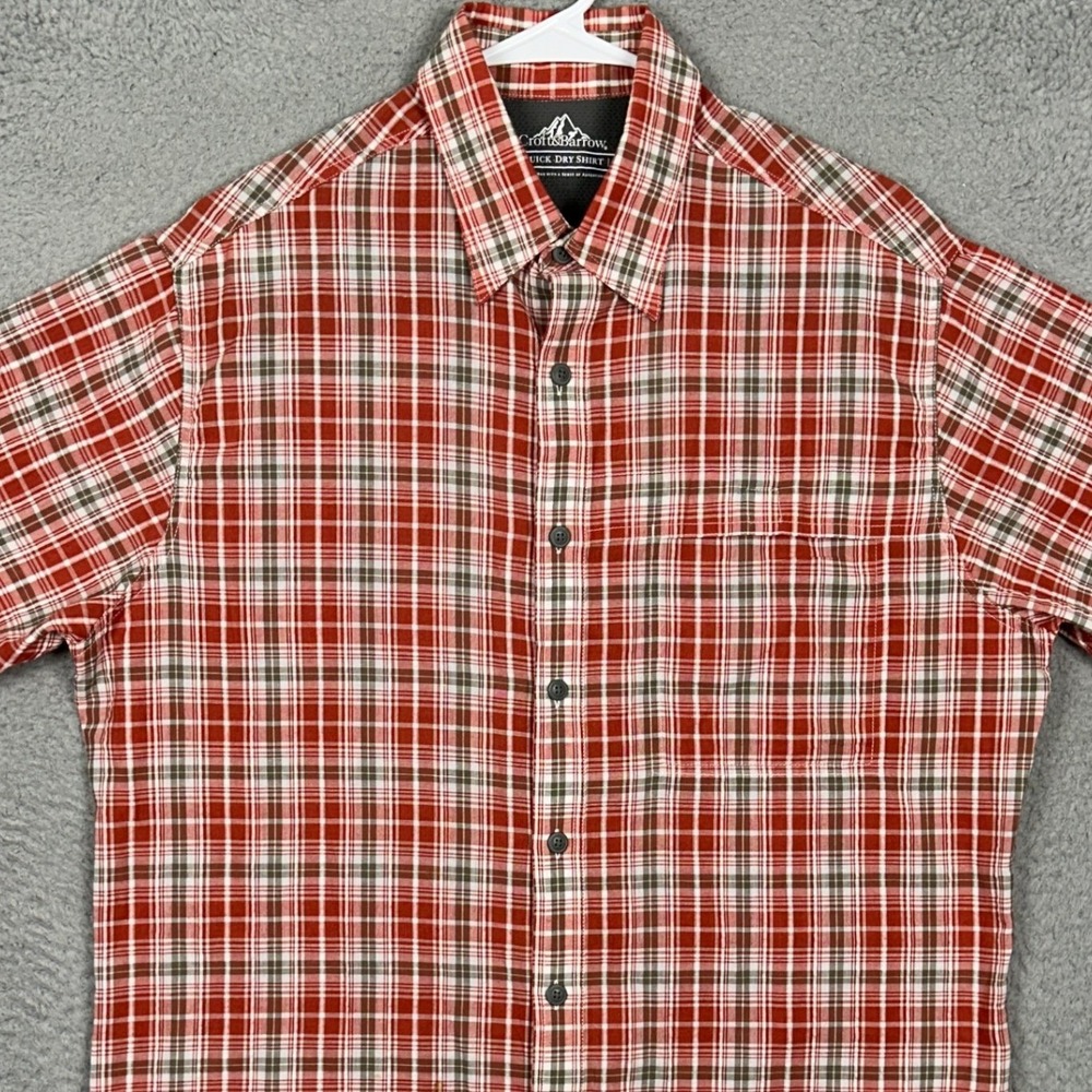 Croft Barrow Shirt Mens Medium Quick Dry Red Plaid Button Down Short Sleeve EUC